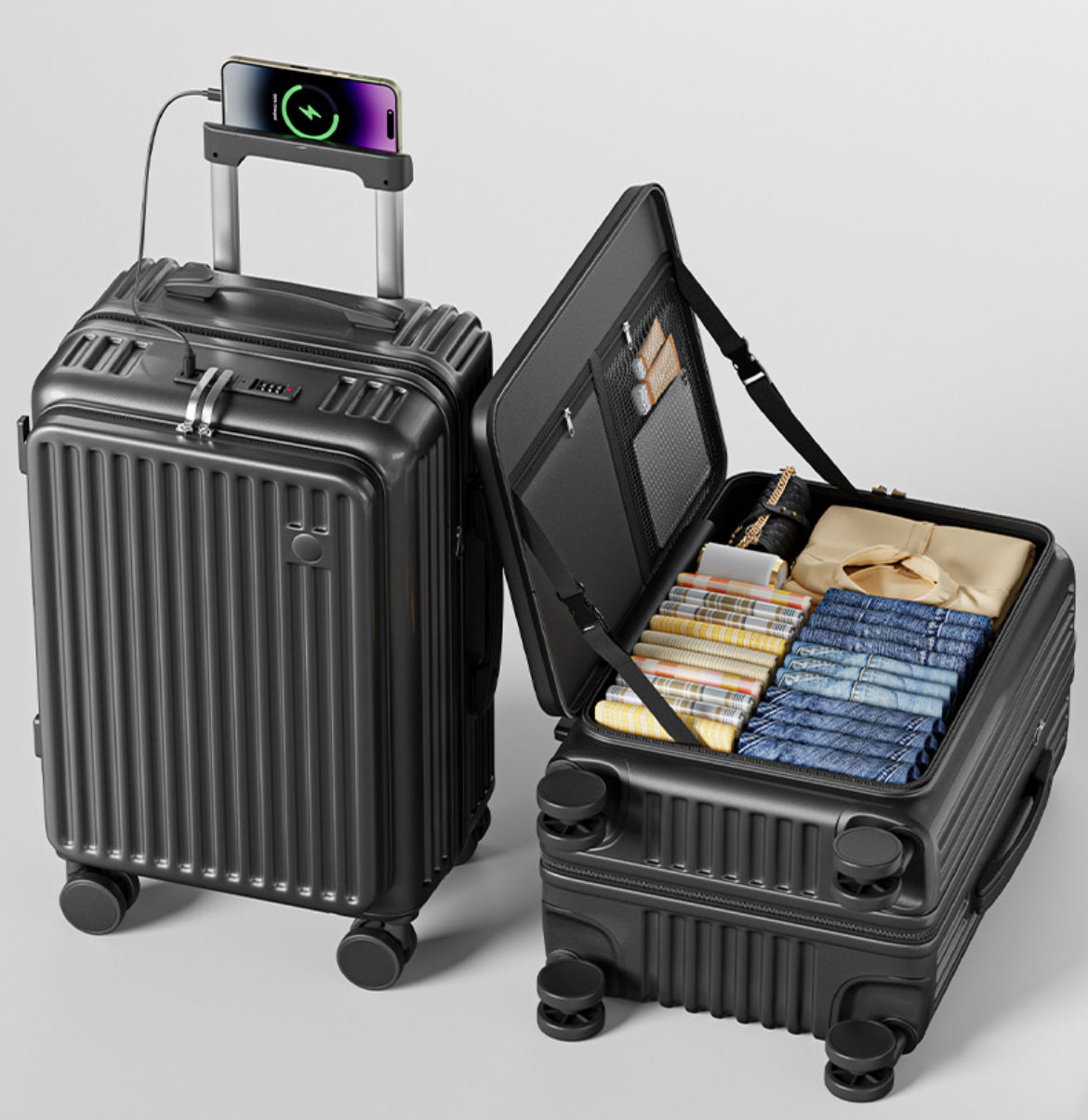Multi-Function Smart Travel Luggage set (20/24/26”) with USB Charging & Phone Stand