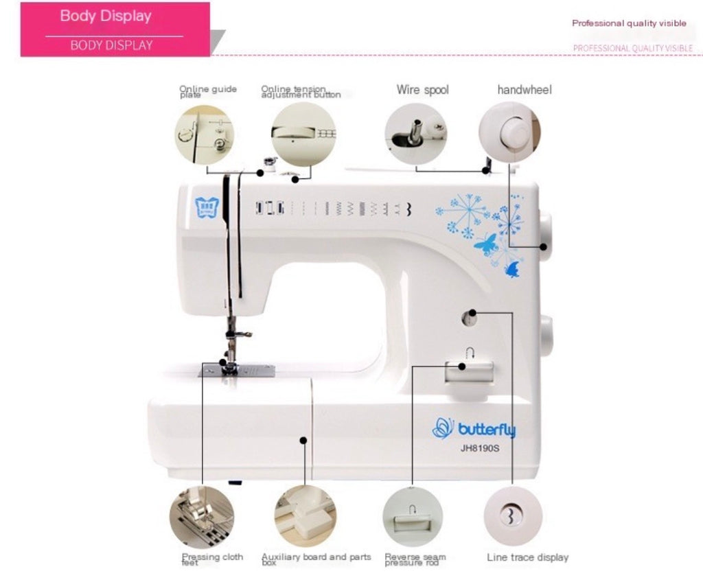 Butterfly JH8190S Electric Sewing Machine – 10 Stitch Patterns, Heavy Duty Home Use