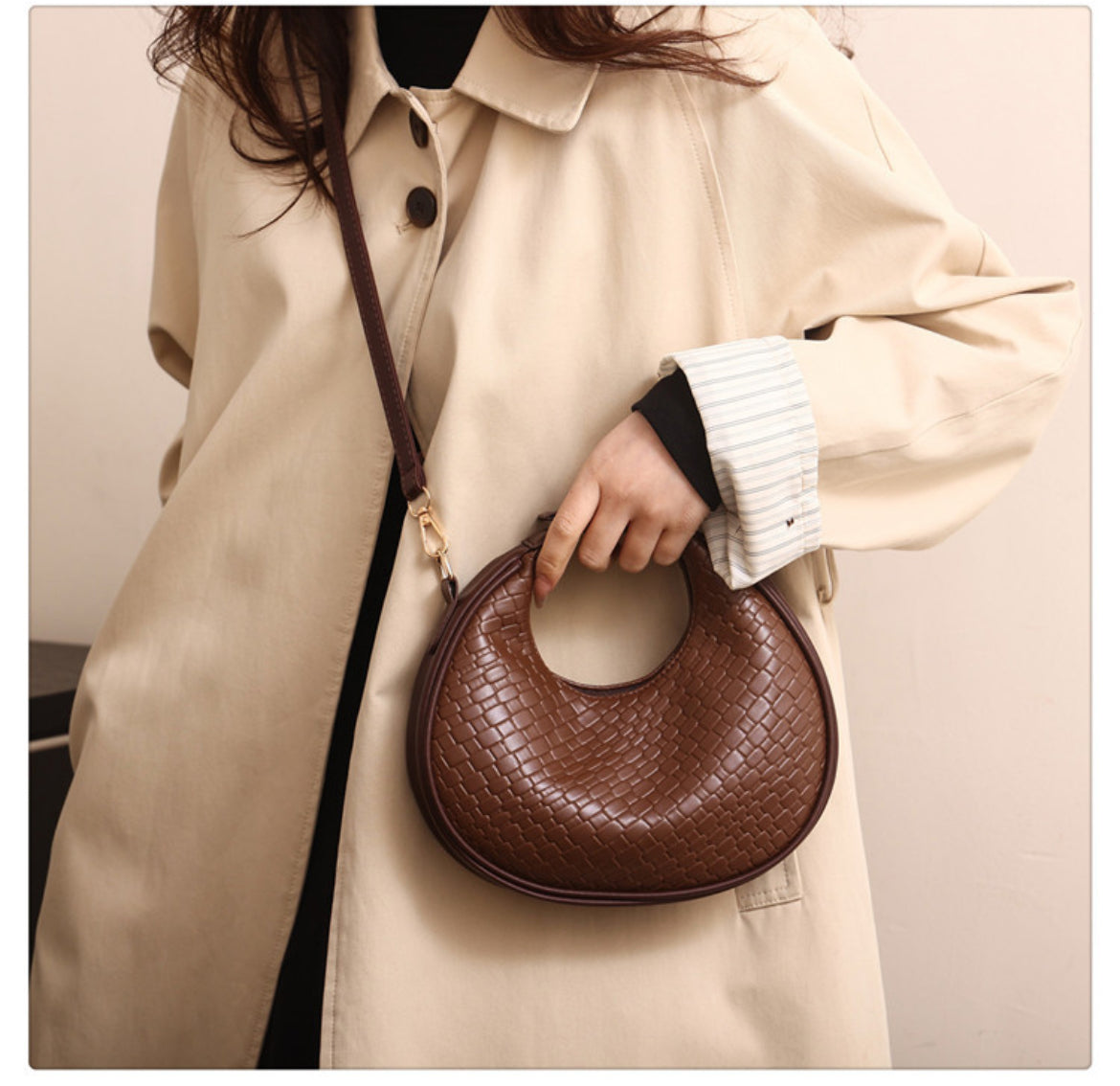 Mini Woven Crescent Crossbody Bag