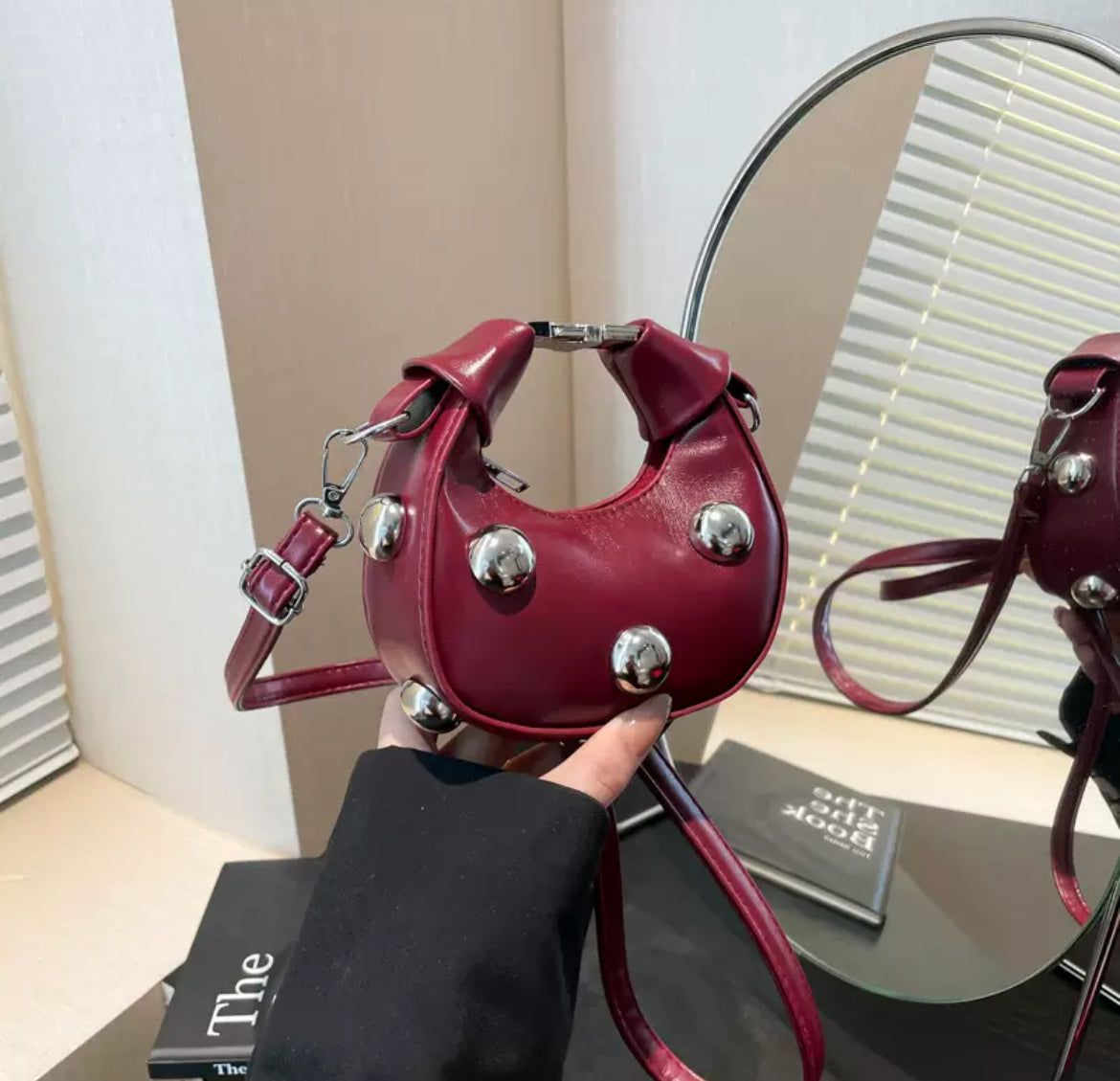 Studded Mini Crescent Crossbody Bag