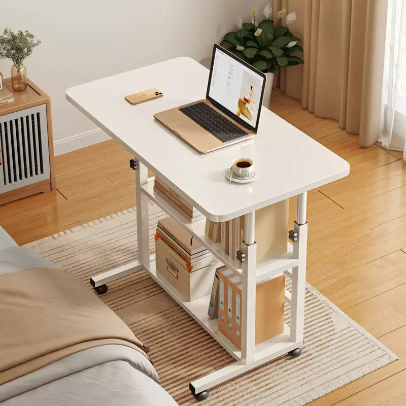 Adjustable Mobile Laptop & Bedside Table (80 × 40cm) with Storage Shelf – Height Adjustable, Rolling Design