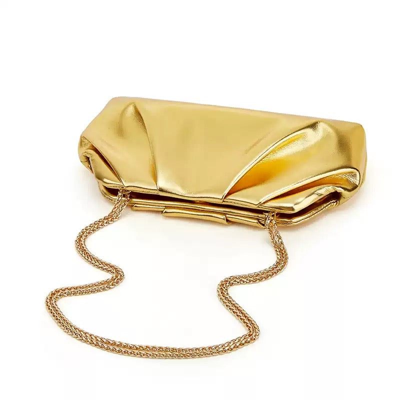 Luxe Pleated Metallic Chain Clutch Bag
