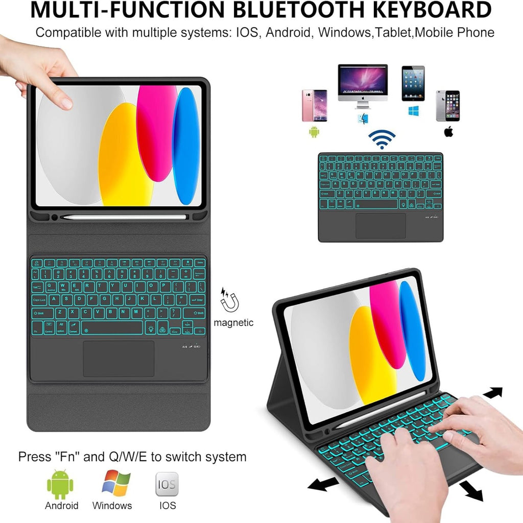 7-Color Backlit Bluetooth Keyboard Case with Touchpad for iPad