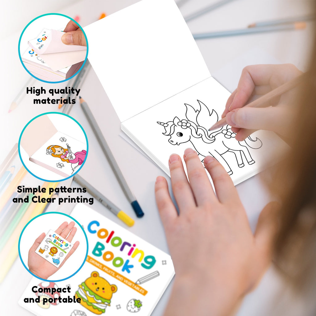 Mini Kids Coloring Book (Set of 4 Books): Animals, Transport, Food & Fantasy Activity Books