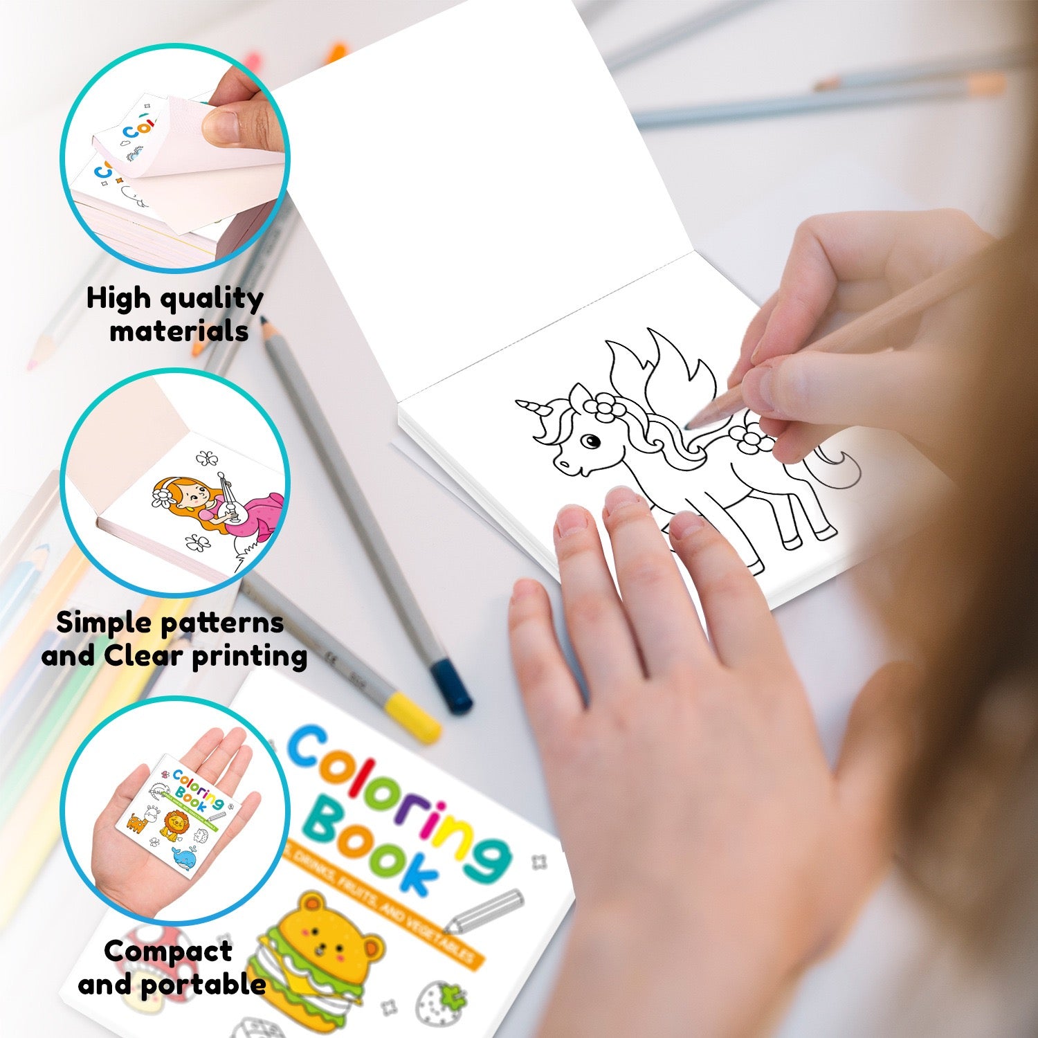 Mini Kids Coloring Book (Set of 4 Books): Animals, Transport, Food & Fantasy Activity Books