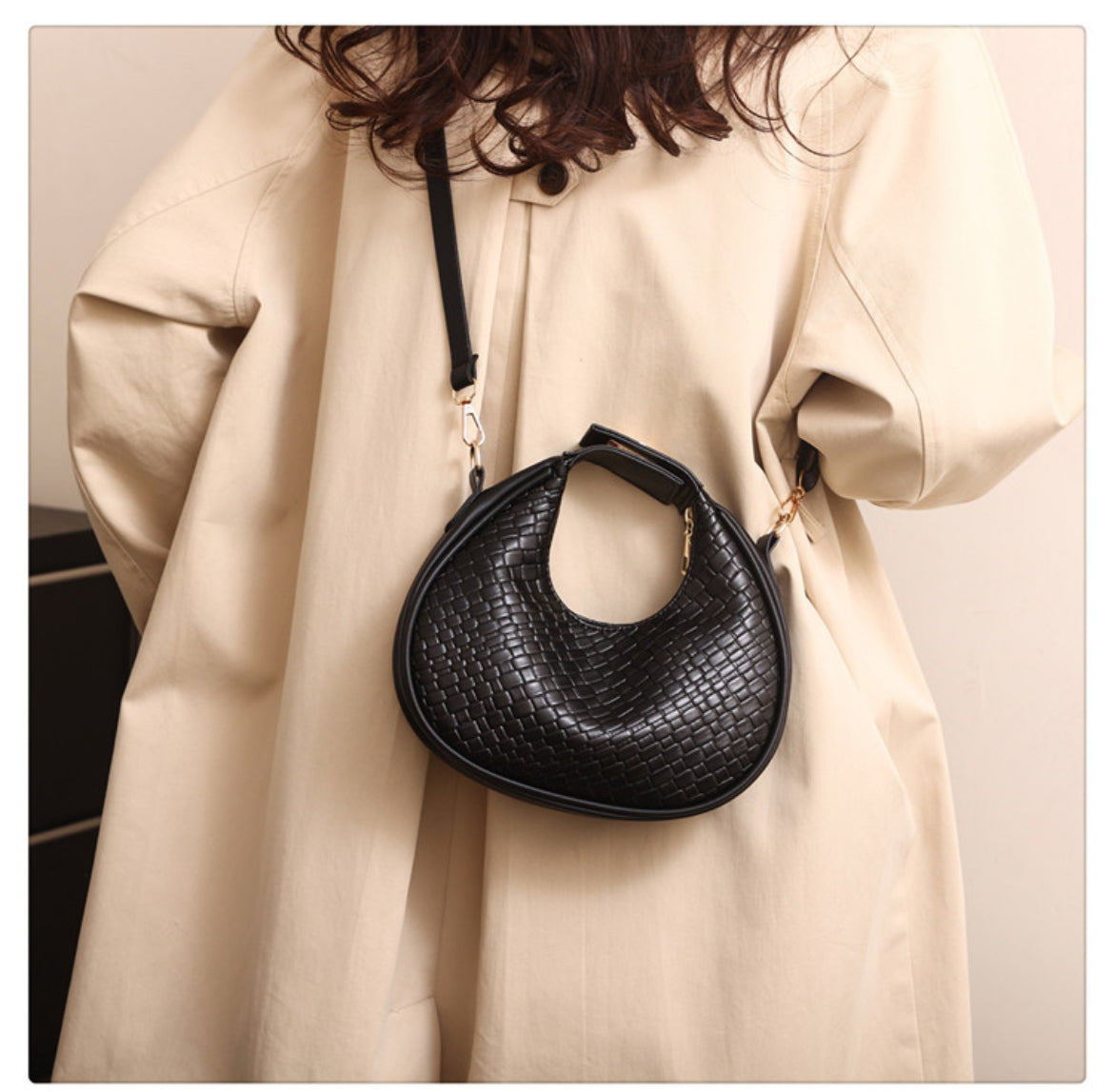 Mini Woven Crescent Crossbody Bag