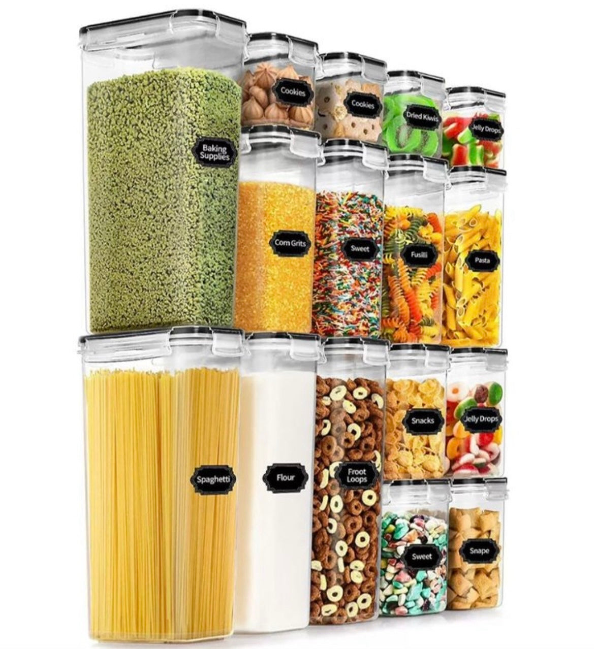 Airtight Storage Containers + Stickers + 1 Marker + Measuring cups