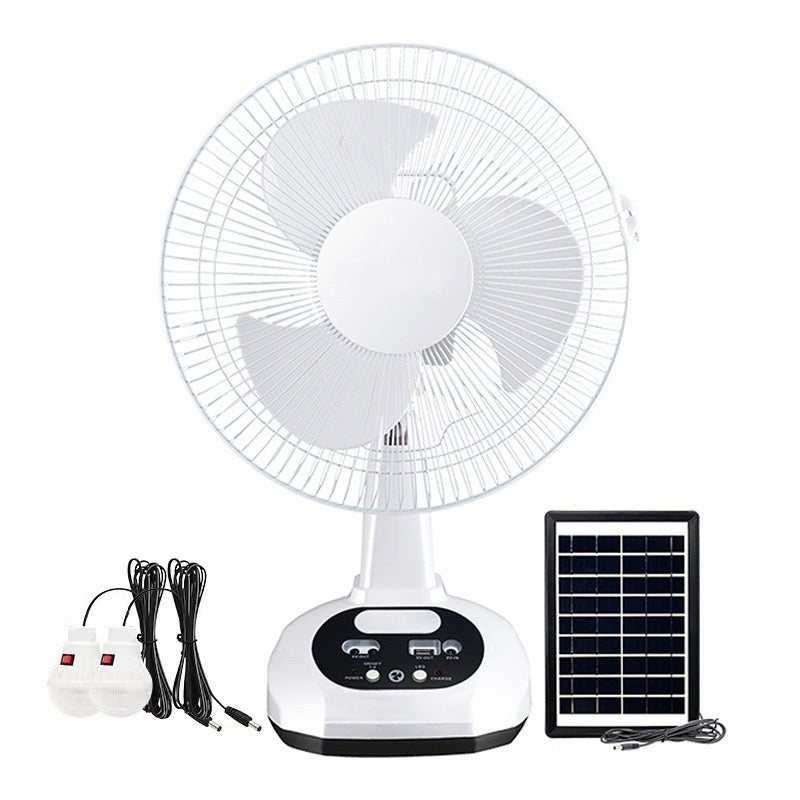 12” Solar Rechargeable Table Fan with Solar Panel & LED Lights