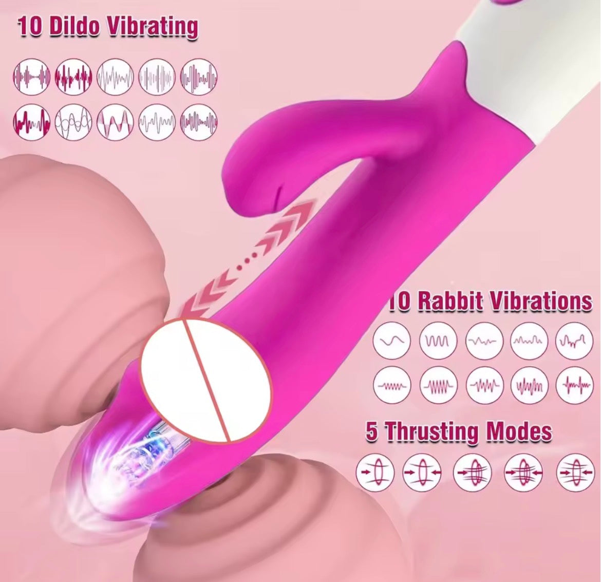 Silicone G-Spot 2-in-1 Dildo + Tongue Vibrator Dual Vibration with 10 Speeds