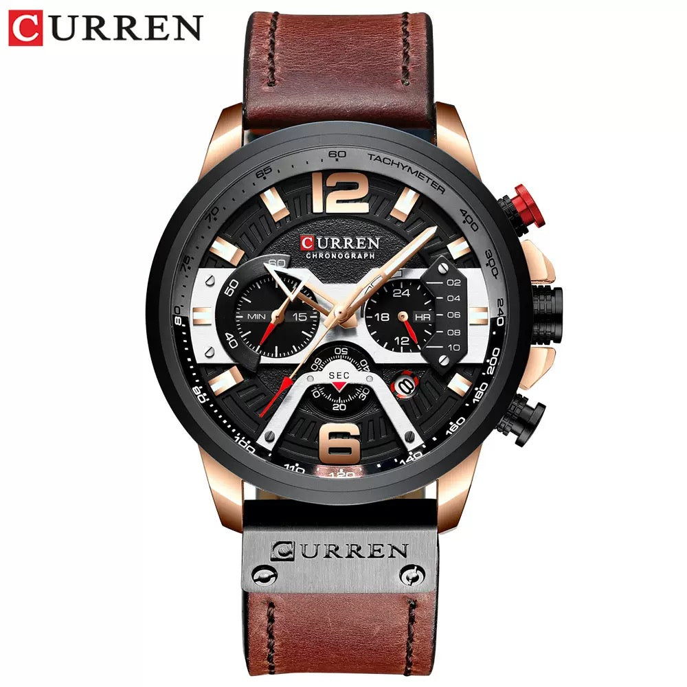 CURREN Sport Chronograph Men’s Leather Strap Watch (Comes Boxed)