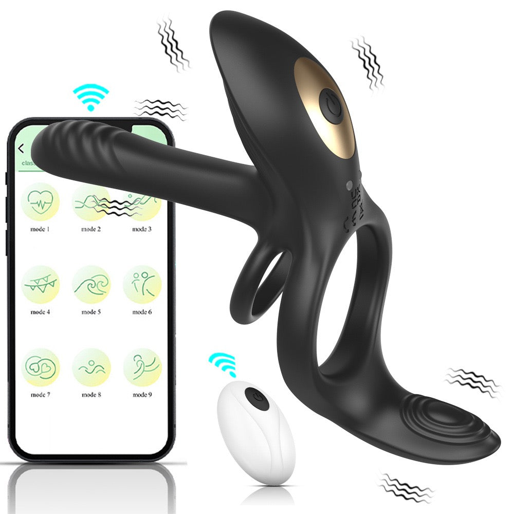 4-in-1 Vibrating Cock Ring Vibrator- Testicles Massager/Penis Ring/G Spot/Clit Stimulator (App + Remote Control)