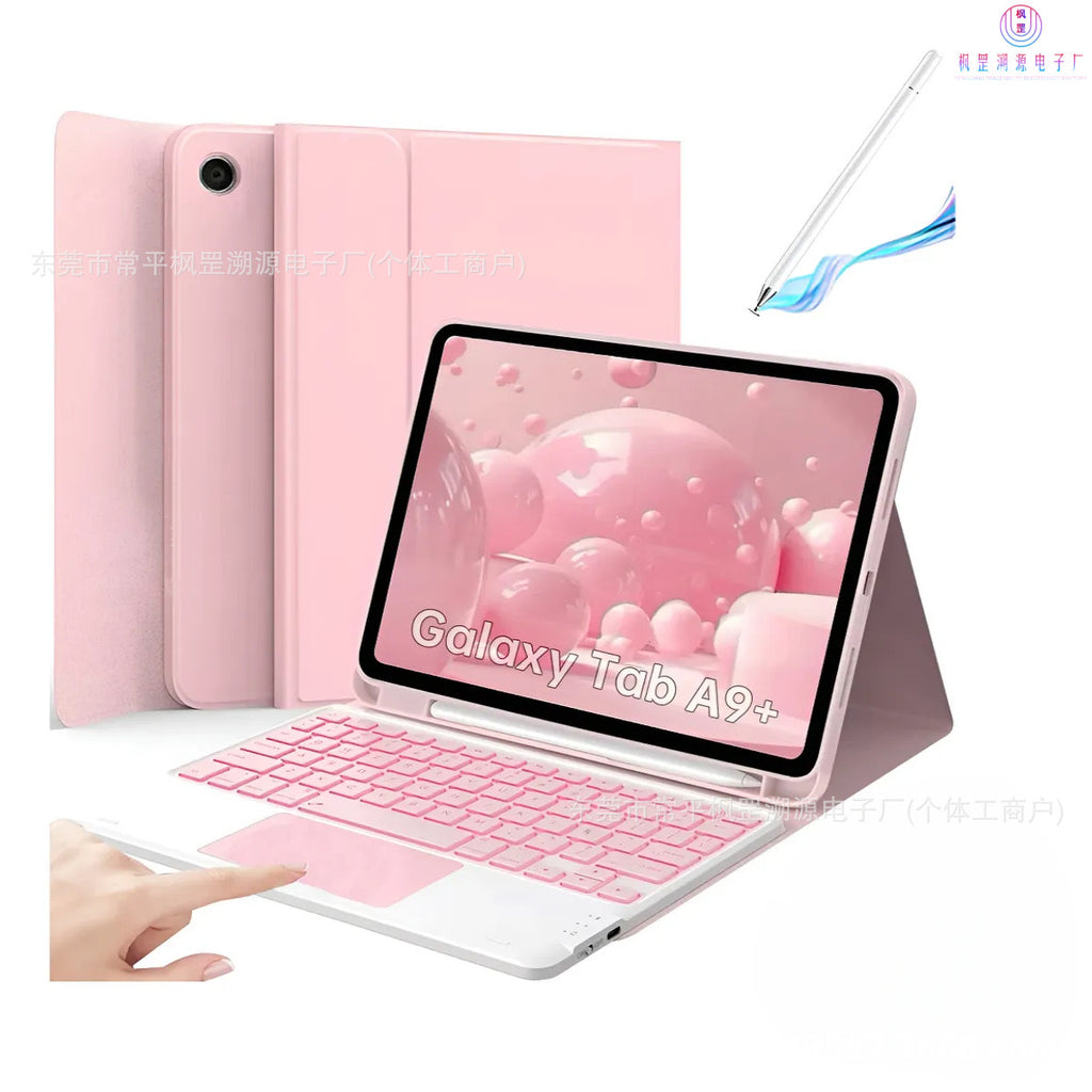 Galaxy Tab A9+/A11+ Bluetooth Keyboard Case with Touchpad – 7-Color Backlit, Magnetic Stand, Pencil Holder