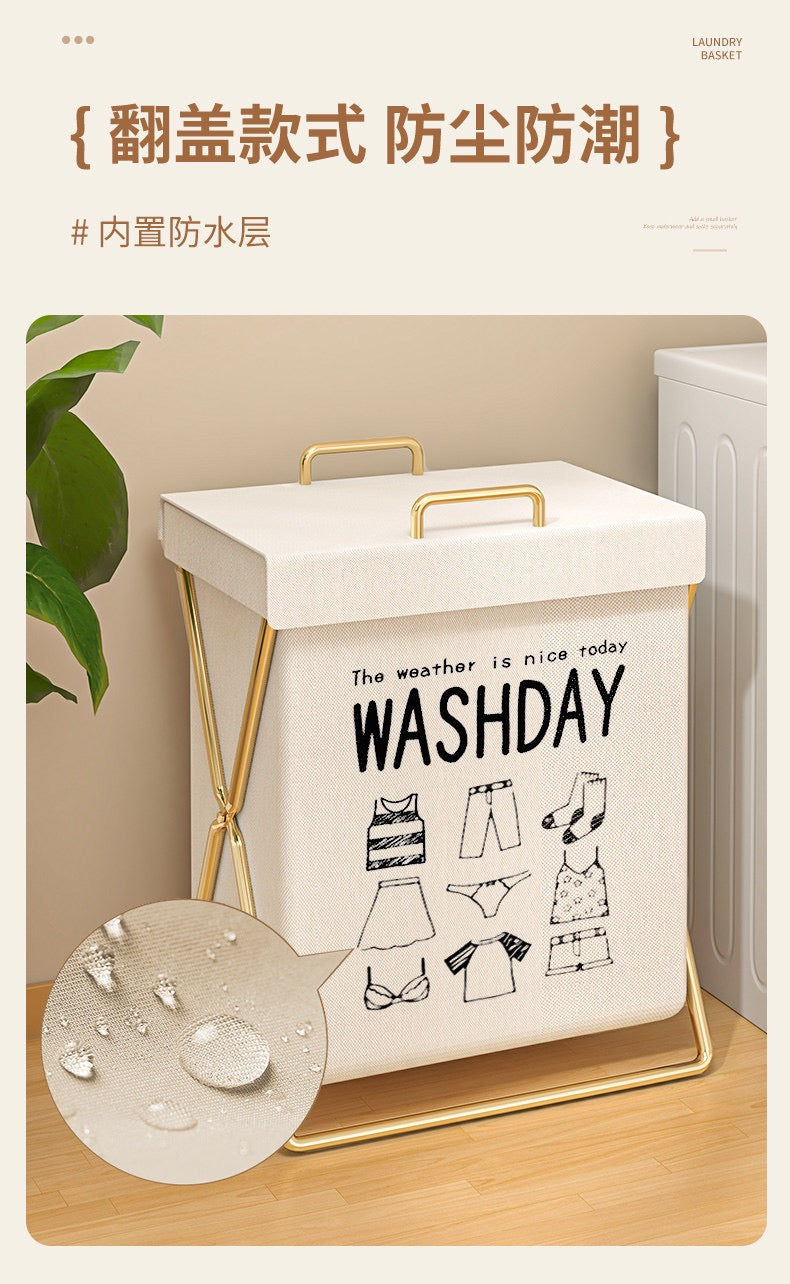 Foldable Laundry Basket with Gold Metal Stand + Cover