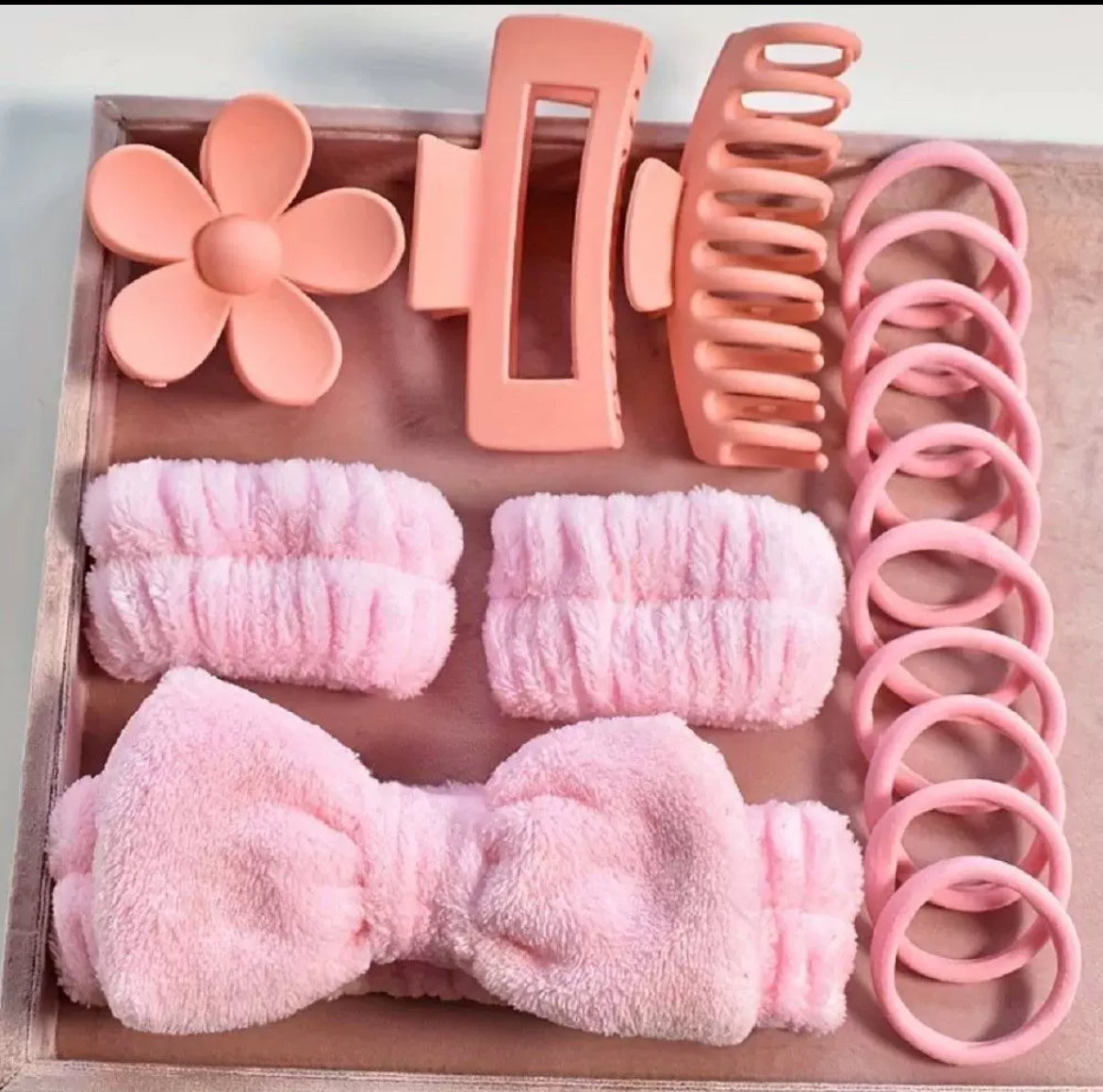 Hair Accessories Set for Girls & Women – (Plush Headbands, Claw Clips & Spiral Hair Ties)