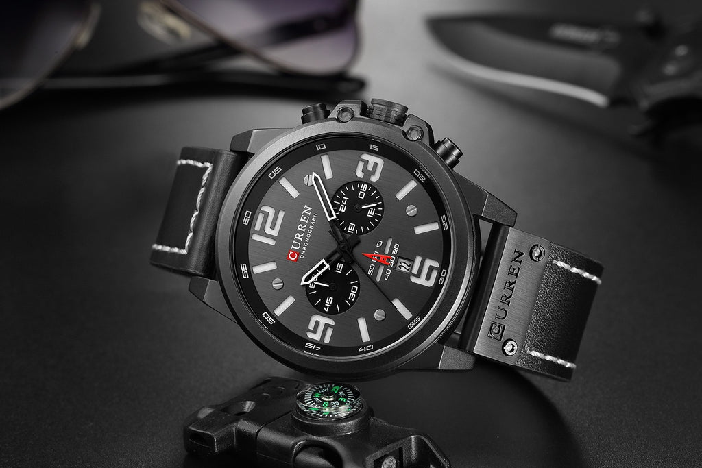 CURREN Men’s Chronograph Leather Strap Watch (Comes Boxed)