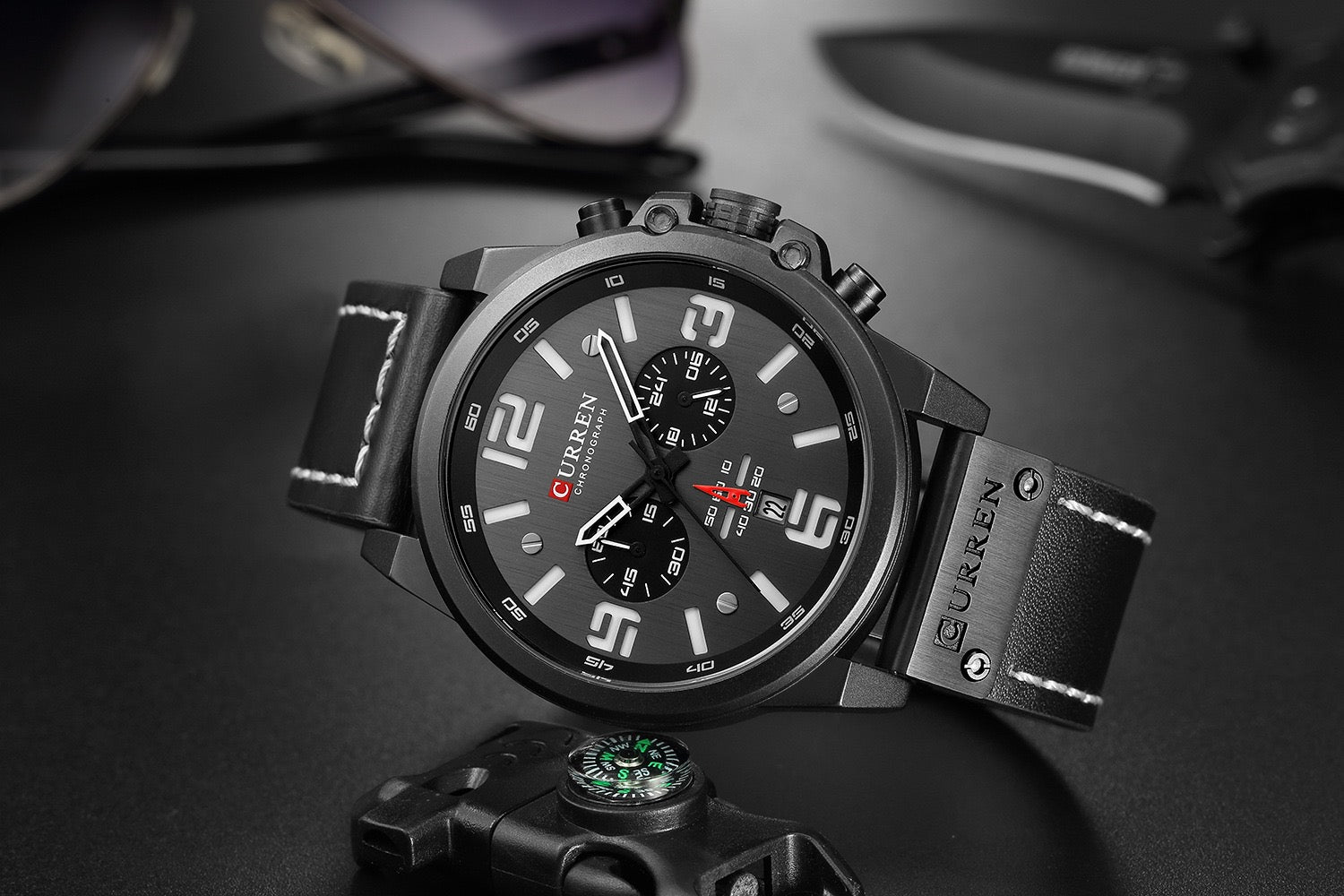 CURREN Men’s Chronograph Leather Strap Watch (Comes Boxed)