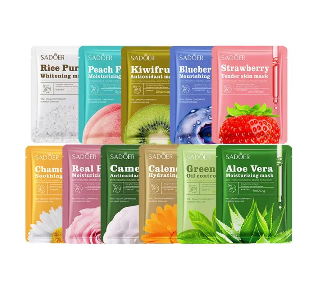 SADOER Plant & Fruit Sheet Face Mask Set (Pack of 11 – Mixed Variants)