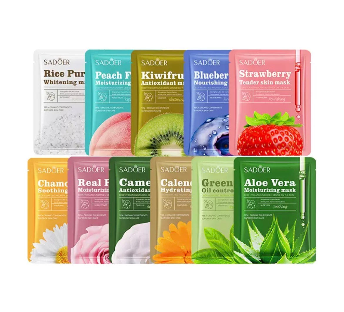 SADOER Plant & Fruit Sheet Face Mask Set (Pack of 11 – Mixed Variants)