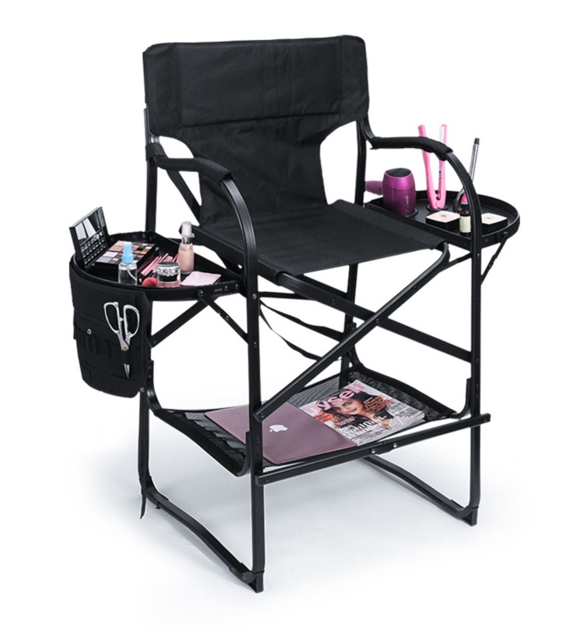 Foldable Makeup Chair with double tray + Free Tools Waist Bag