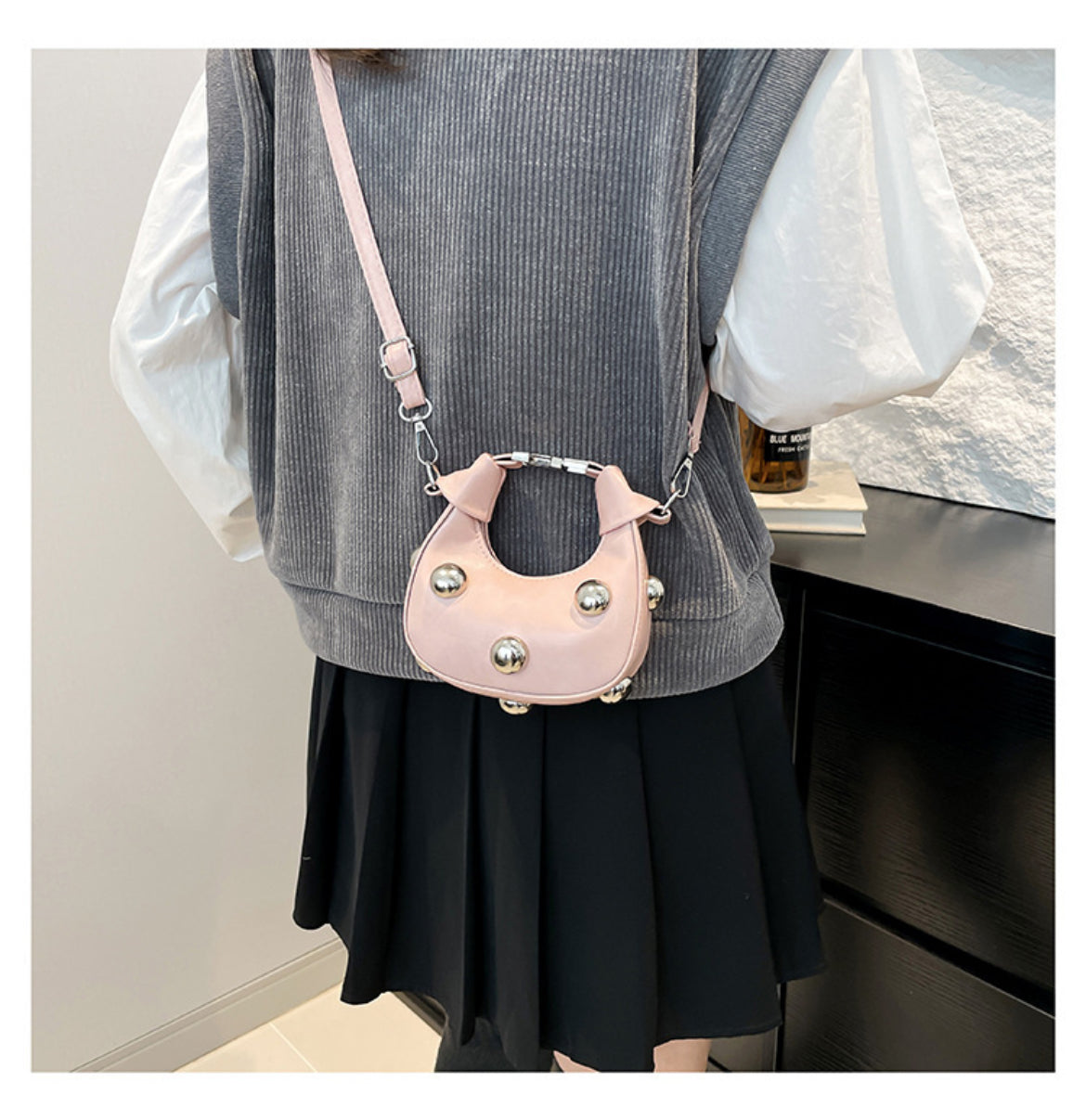 Studded Mini Crescent Crossbody Bag