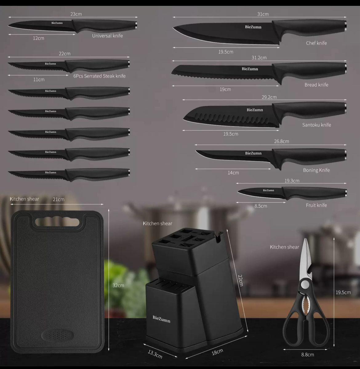 Premium Kitchen Knife Set with Block & Accessories