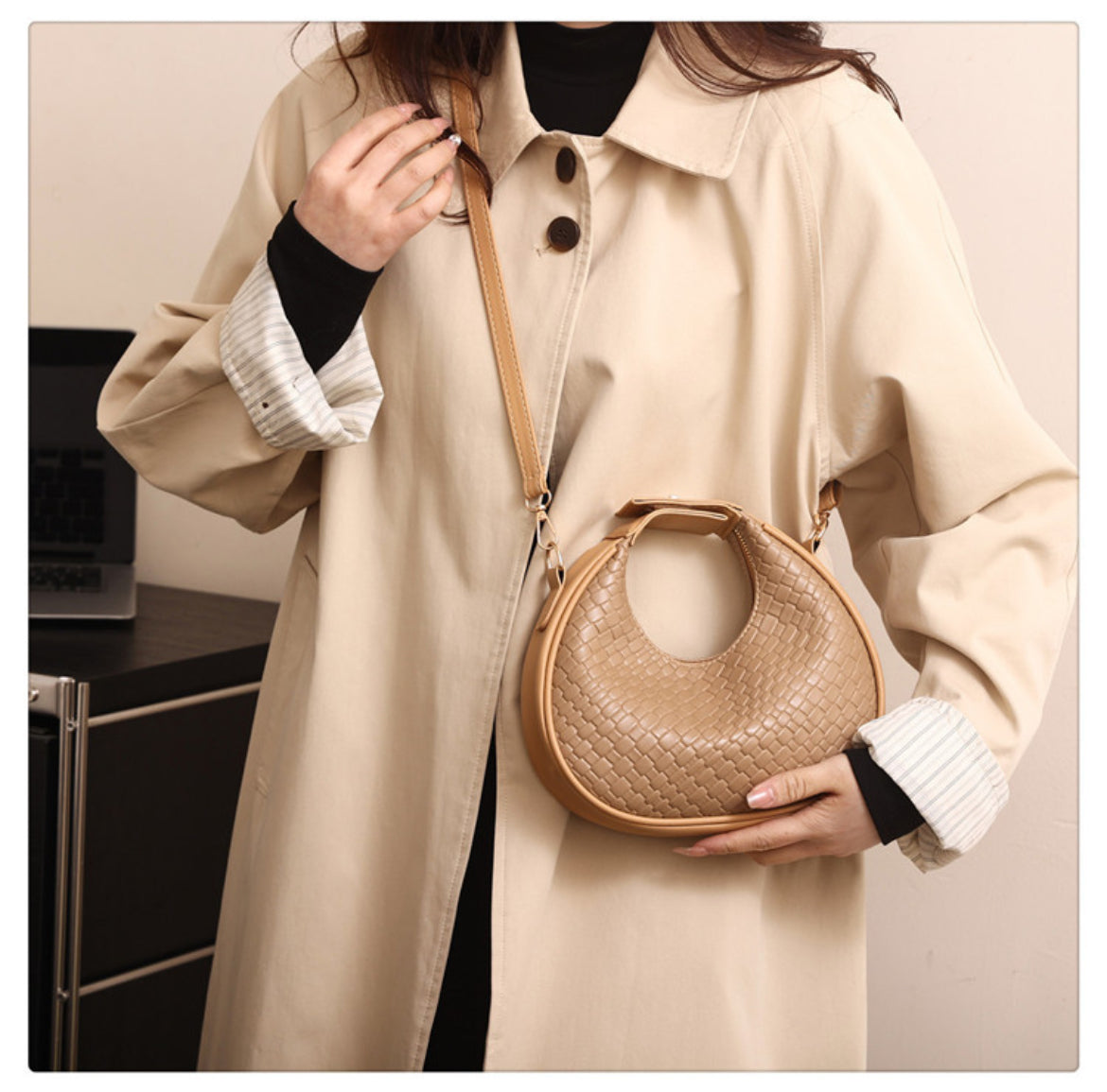 Mini Woven Crescent Crossbody Bag
