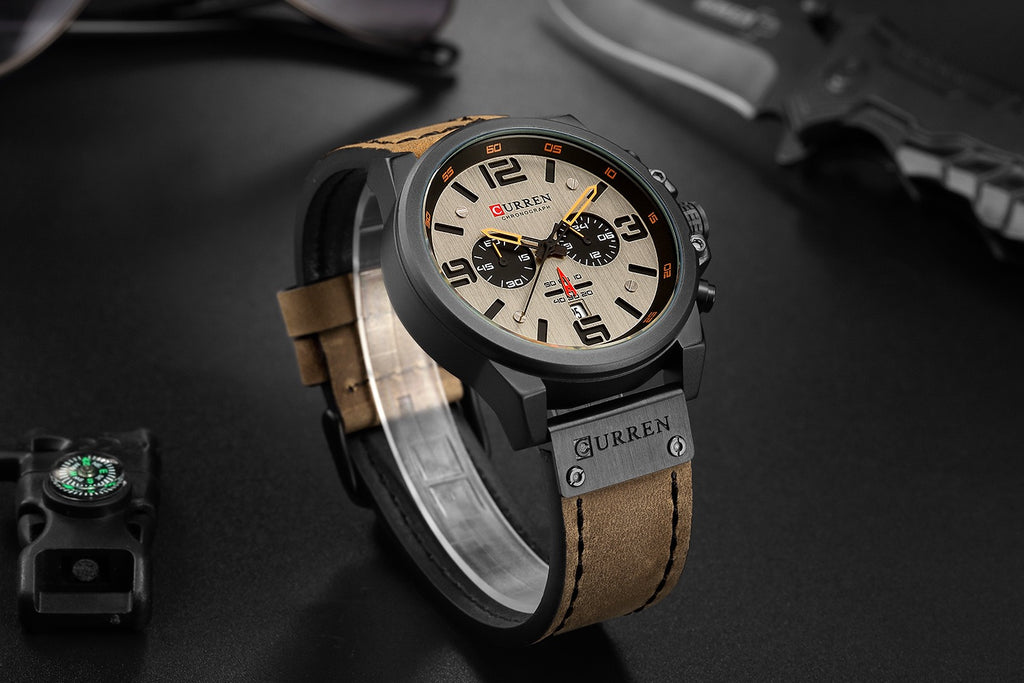 CURREN Men’s Chronograph Leather Strap Watch (Comes Boxed)
