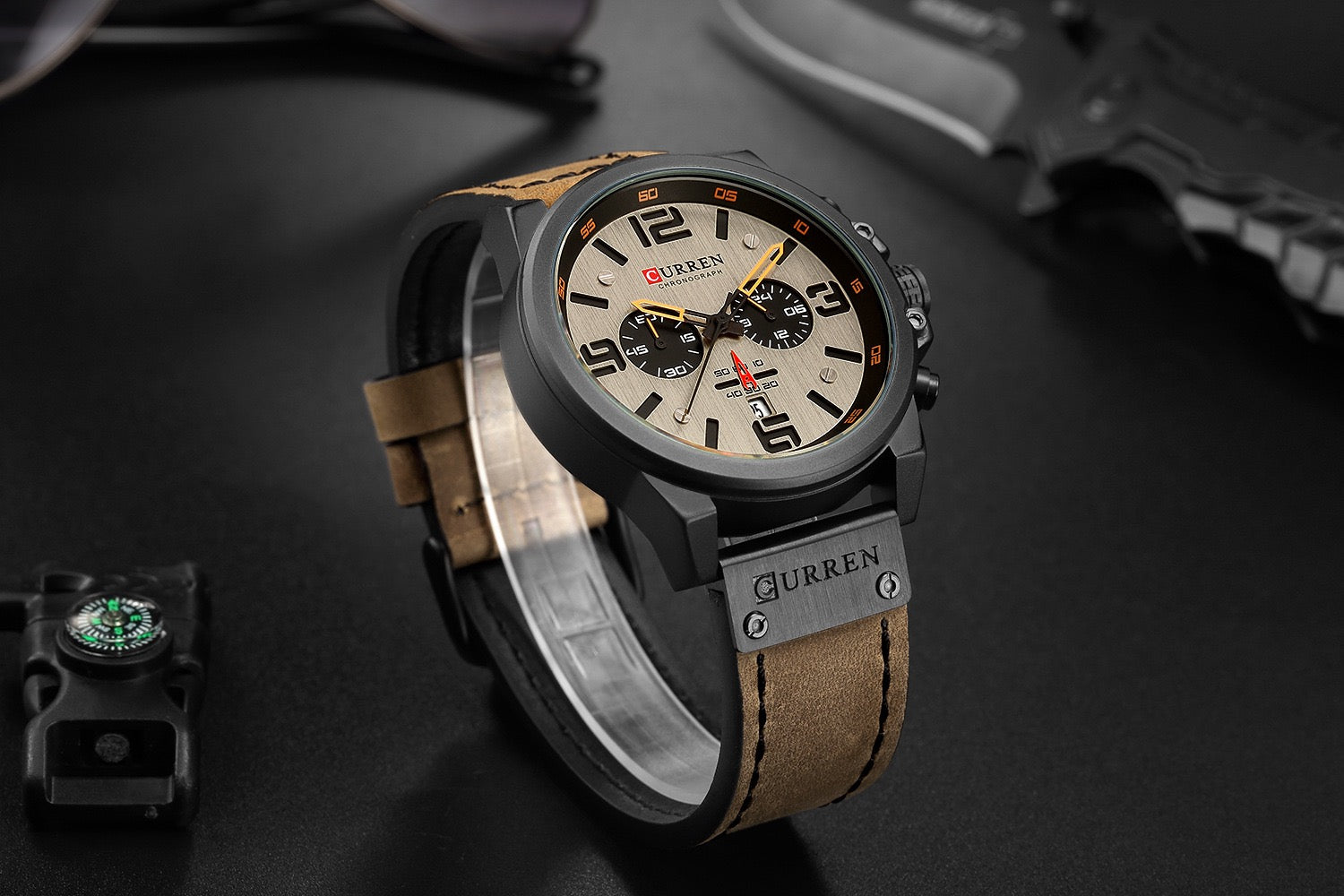 CURREN Men’s Chronograph Leather Strap Watch (Comes Boxed)