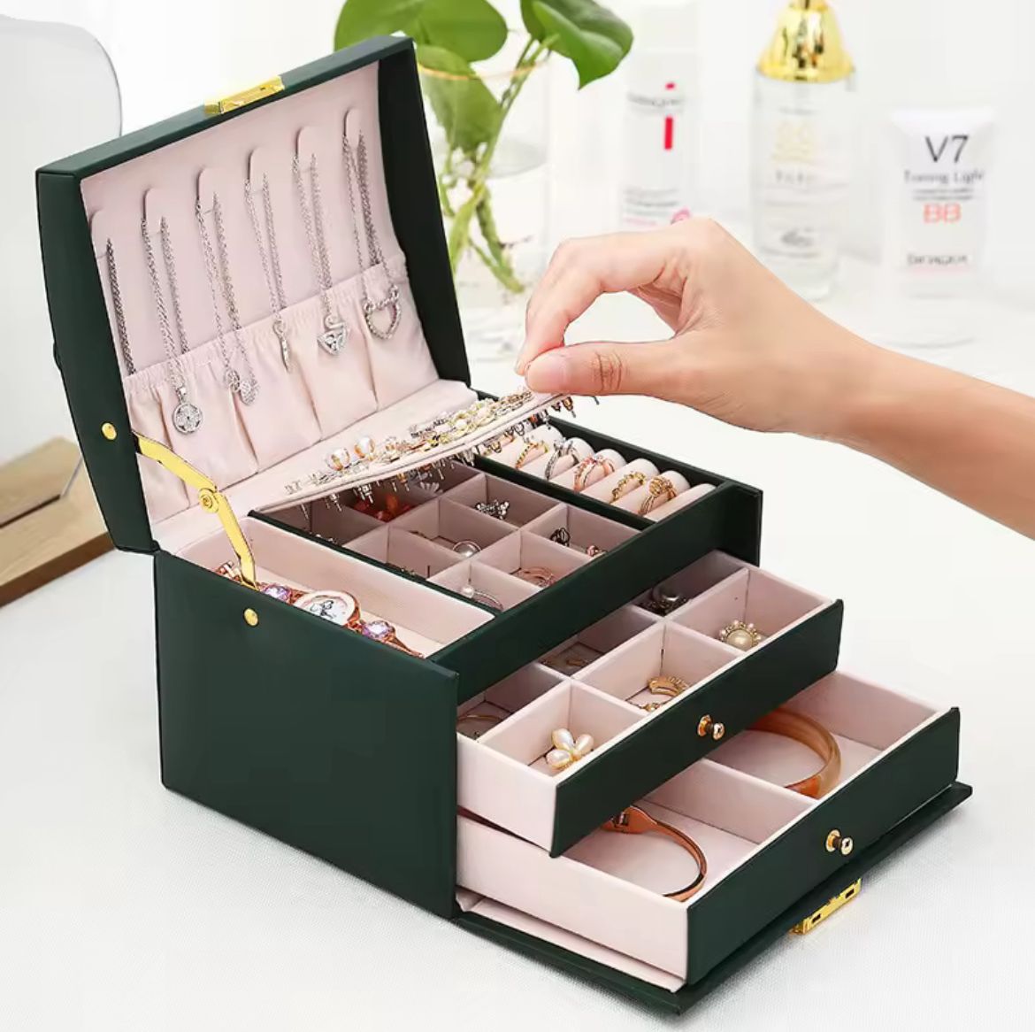 Multi-Layer Jewelry Storage Box with Drawers