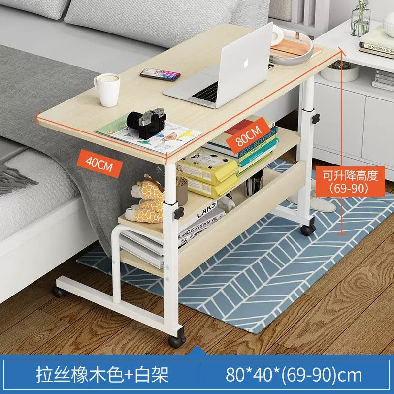 Adjustable Mobile Laptop & Bedside Table (80 × 40cm) with Storage Shelf – Height Adjustable, Rolling Design