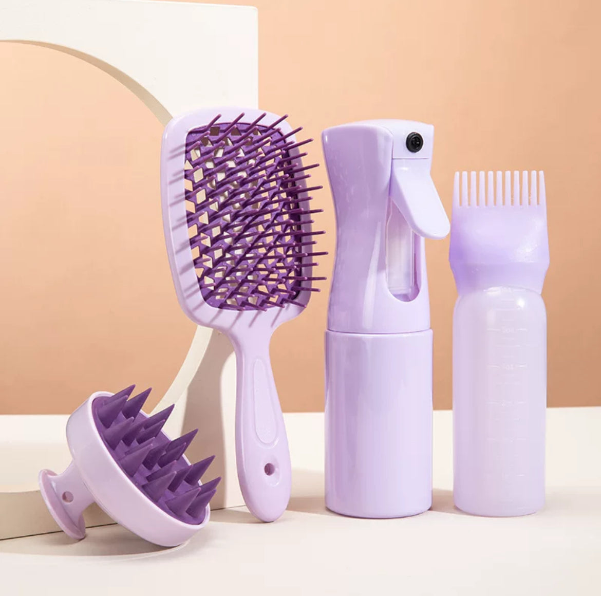 4-in-1 Hair Care Essentials Set – Detangling Brush, Spray Bottle & Scalp Massager