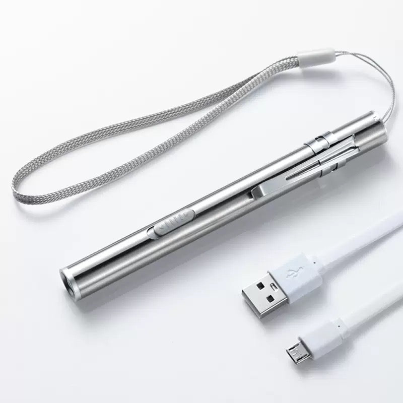 USB Rechargeable Stainless Steel LED Pen Torch (Pack of 2)