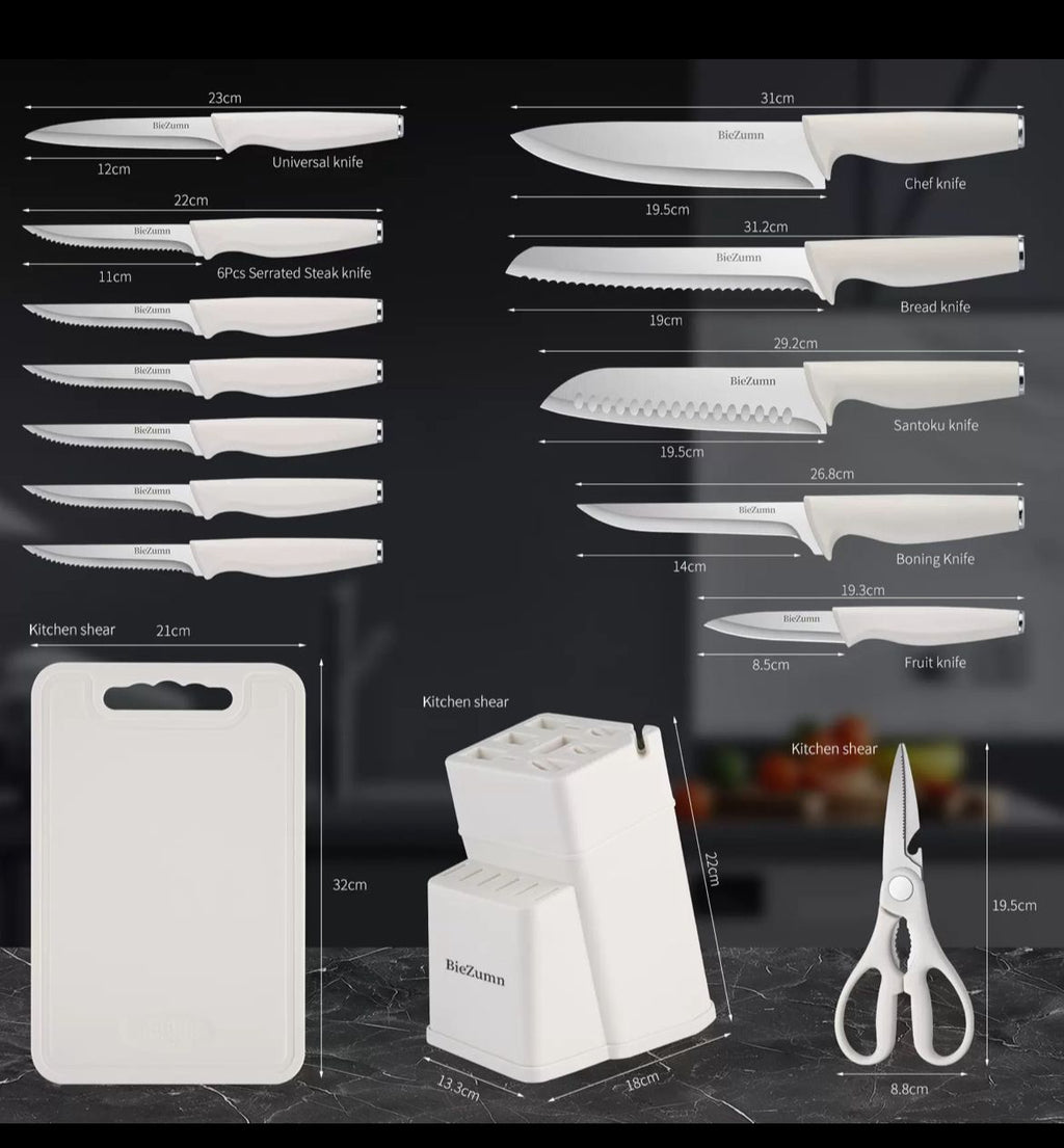 Premium Kitchen Knife Set with Block & Accessories