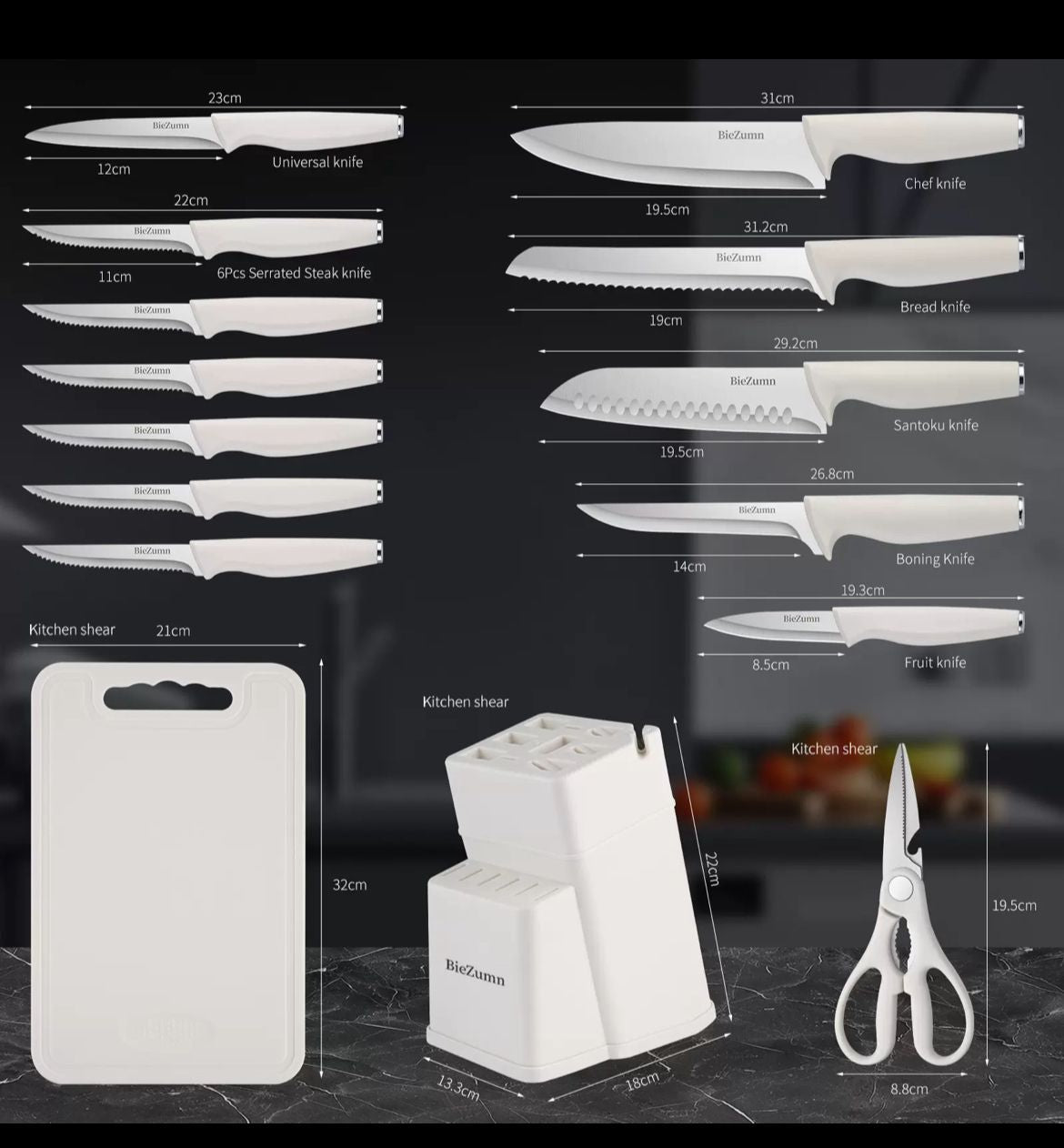 Premium Kitchen Knife Set with Block & Accessories