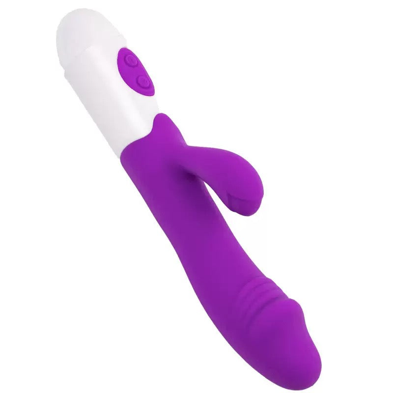 Silicone G-Spot 2-in-1 Dildo + Tongue Vibrator Dual Vibration with 10 Speeds