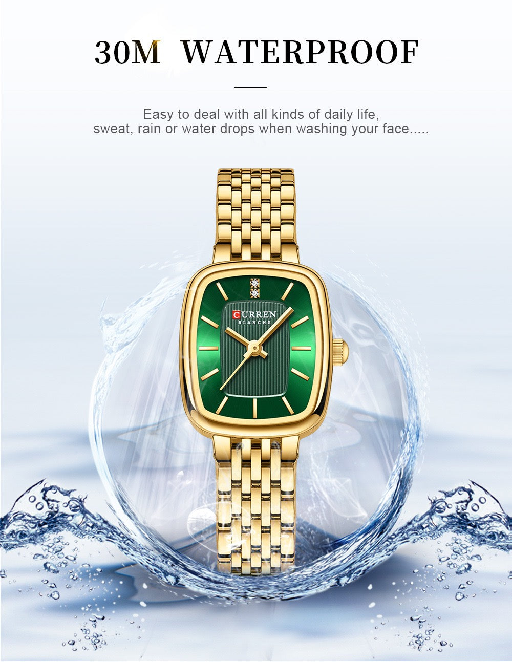 Luxury CURREN Minimalist Rectangle Women’s Watch Stainless Steel Bracelet Watch (Comes Boxed)