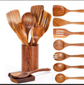Wooden Kitchen Utensil Set with Holder and a Premium Natural Finish