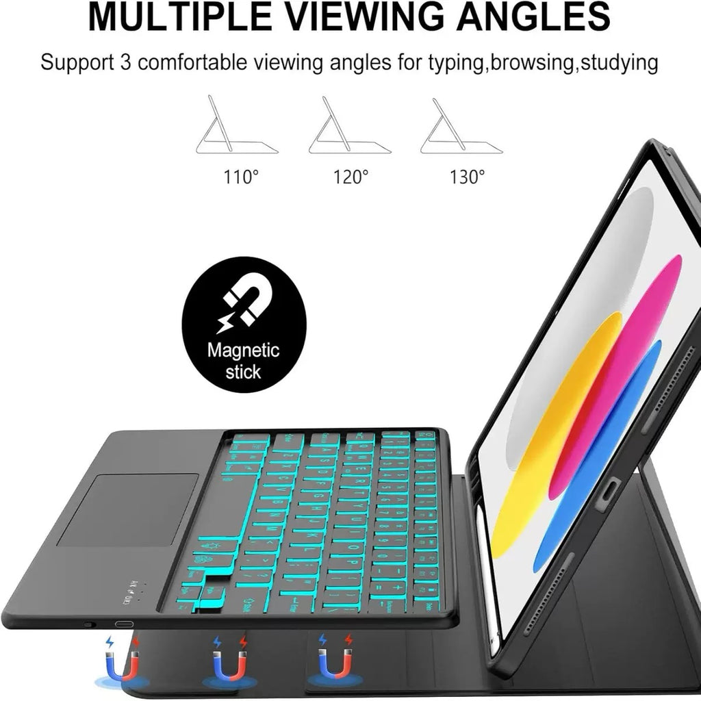7-Color Backlit Bluetooth Keyboard Case with Touchpad for iPad