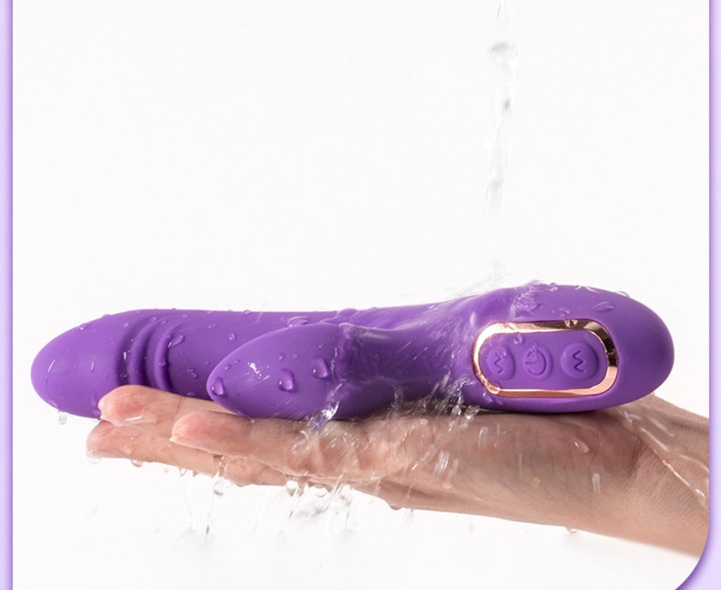 Silicone G-Spot 2-in-1 Dildo + Clitoris Vibrator Dual Vibration with 10 Speeds