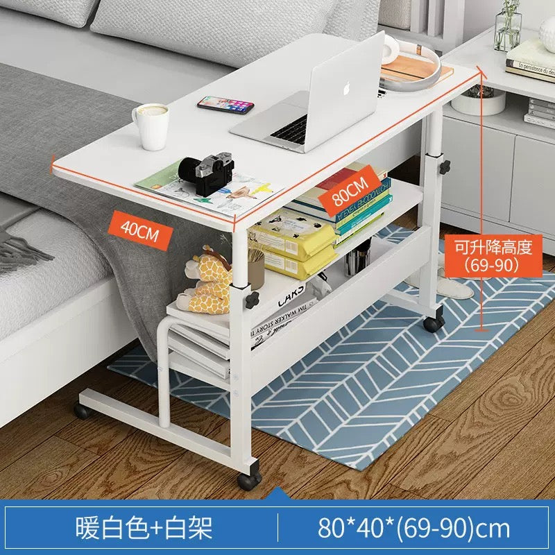 Adjustable Mobile Laptop & Bedside Table (80 × 40cm) with Storage Shelf – Height Adjustable, Rolling Design