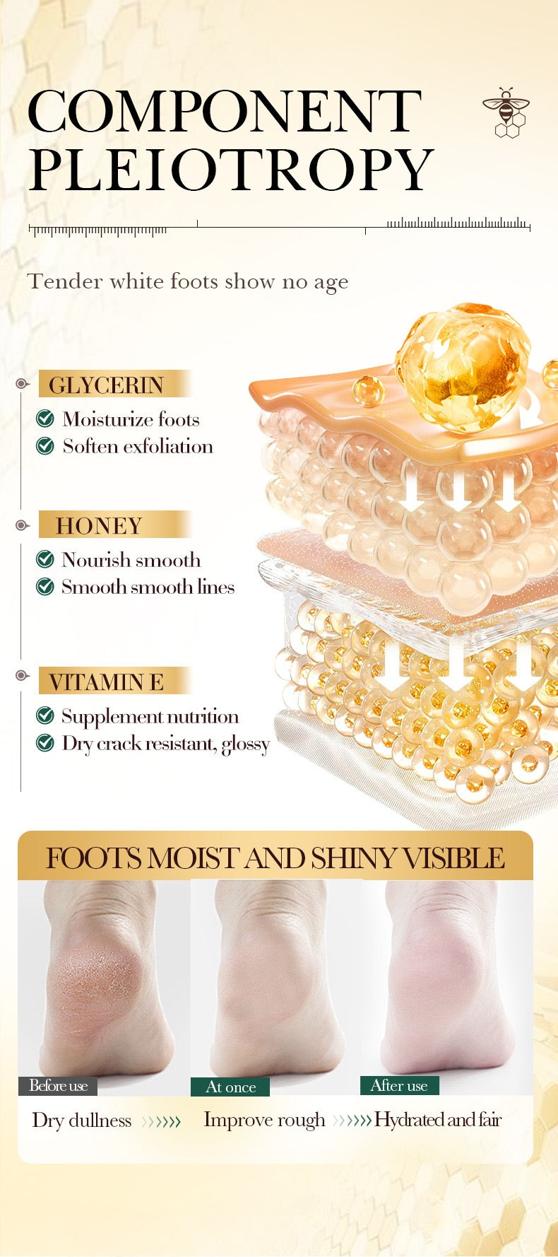 BIOAQUA Vitamin E Manuka Honey Foot Mask (Deep Moisturizing & Repair)-Pack of 10