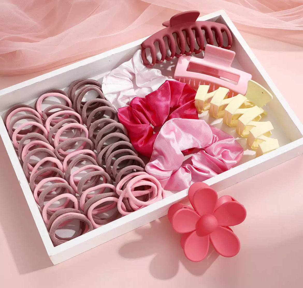 Hair Accessories Set for Girls & Women (Scrunchies, Hair Ties & Clips)