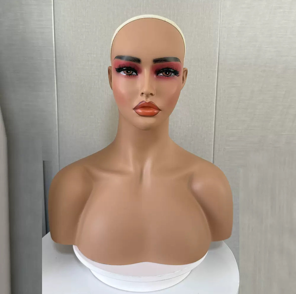 PVC Wig Display mannequin with full face makeup and shoulder