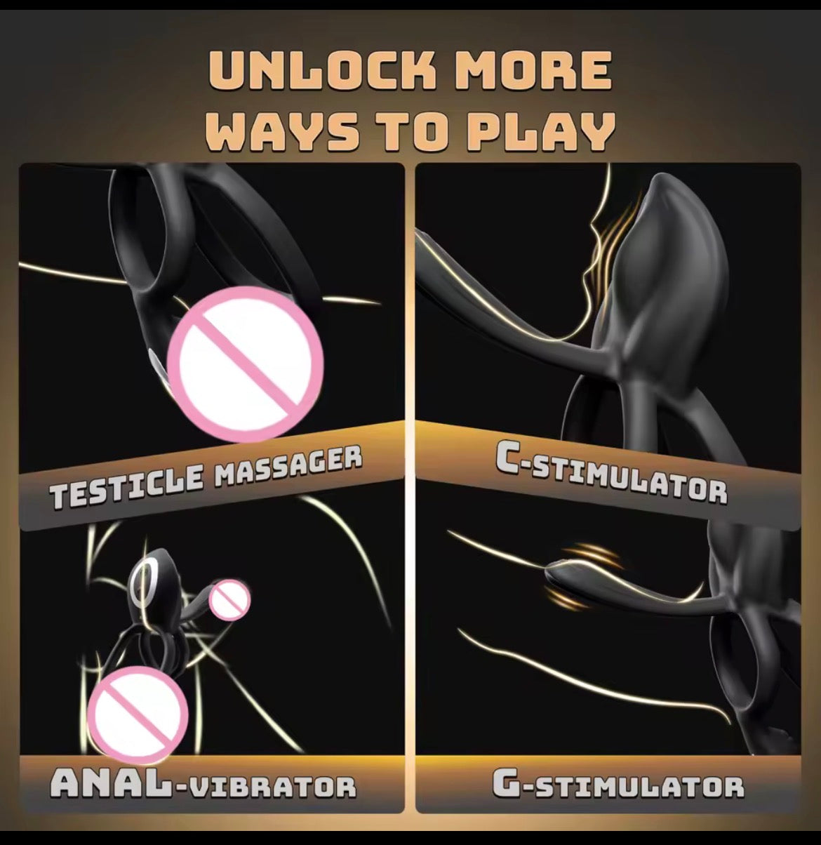 4-in-1 Vibrating Cock Ring Vibrator- Testicles Massager/Penis Ring/G Spot/Clit Stimulator (App + Remote Control)