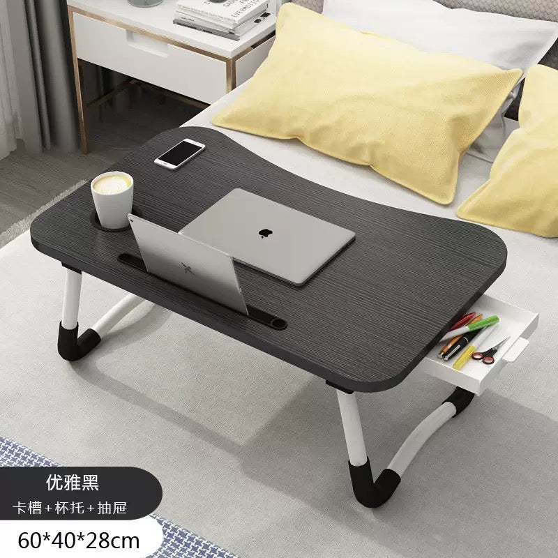 Portable Folding Bed Laptop Table (60x40cm) with Cup Holder & Drawer