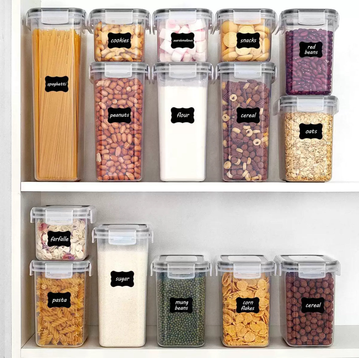 Airtight Storage Containers + Stickers + 1 Marker + Measuring cups