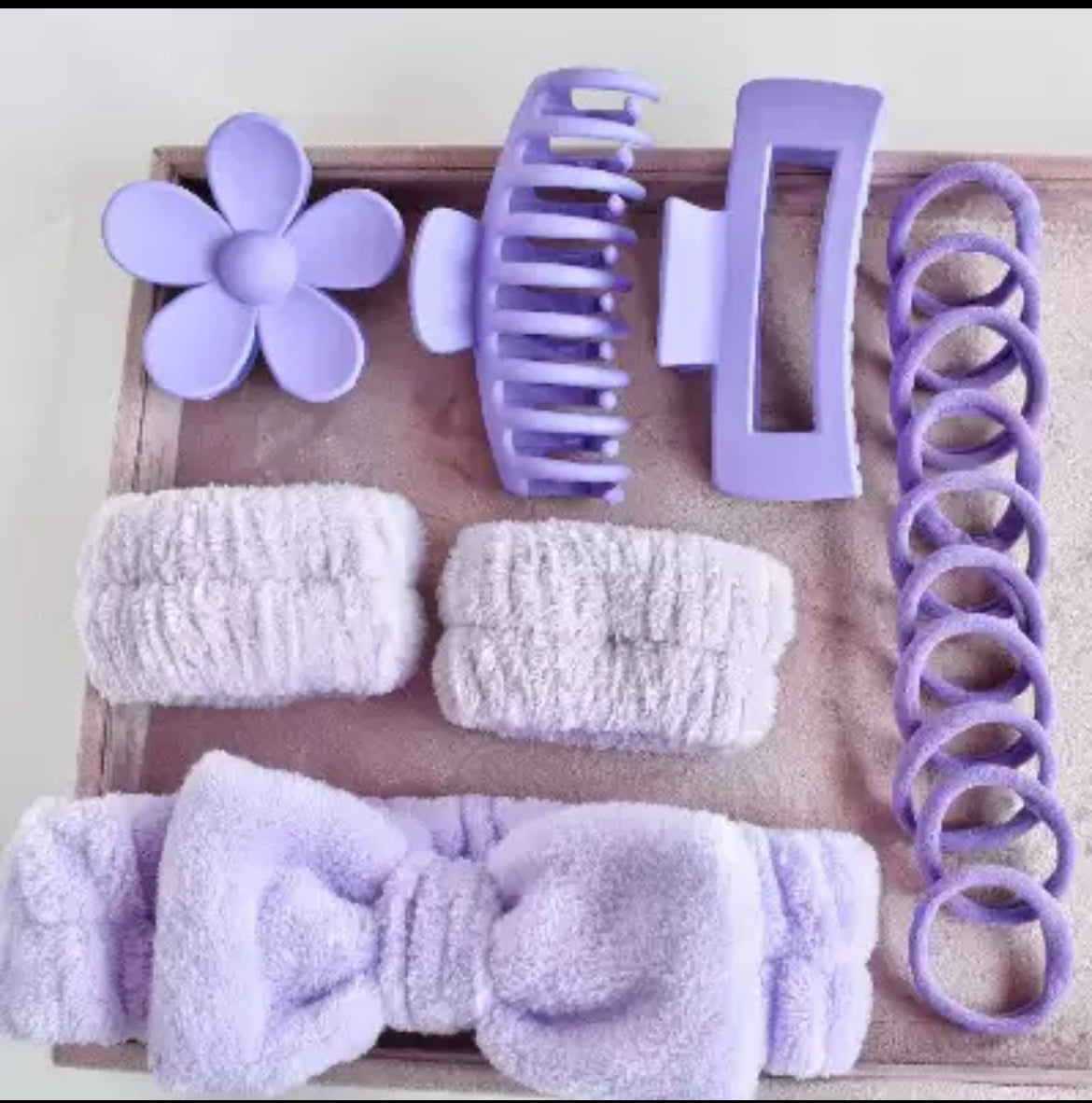 Hair Accessories Set for Girls & Women – (Plush Headbands, Claw Clips & Spiral Hair Ties)