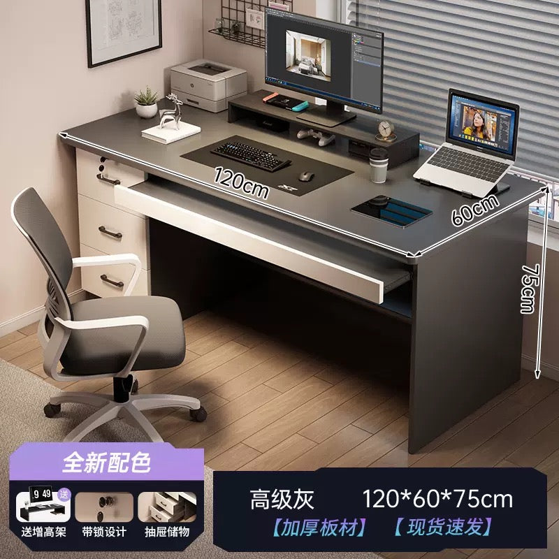 Modern Office Study Desk (120x60cm)  with Storage Drawer + Ergonomic Office Chair.