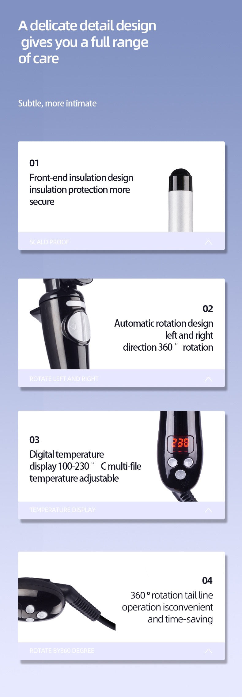 Automatic Rotating Hair Curling Iron with Digital Temperature Display (25mm)