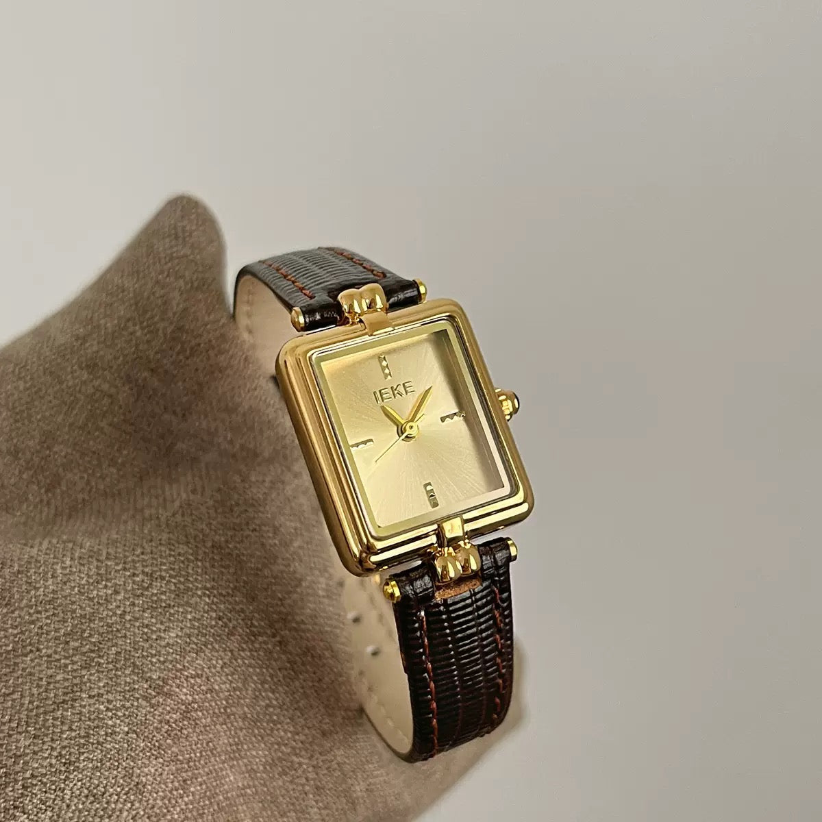 IEKE Classic Rectangular Leather Watch (Comes Boxed)